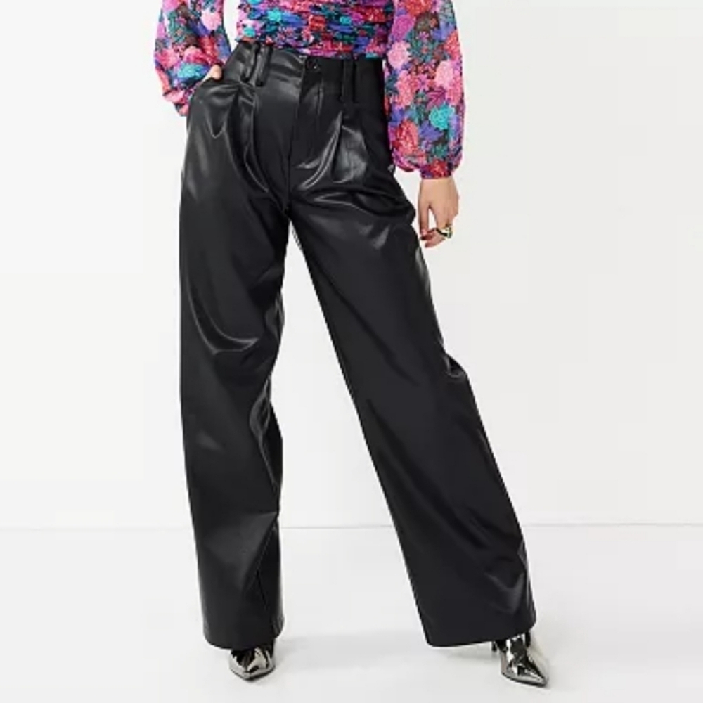 SO Faux Leather High Waist Pleated Wide Leg Pants NWT Size 15 Juniors
